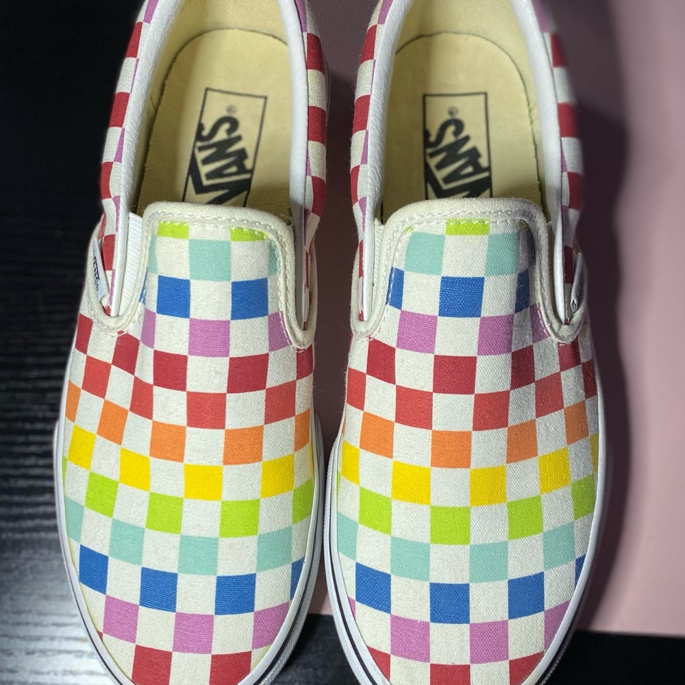 Vans Rainbow Checkered Canvas Slip-Ons